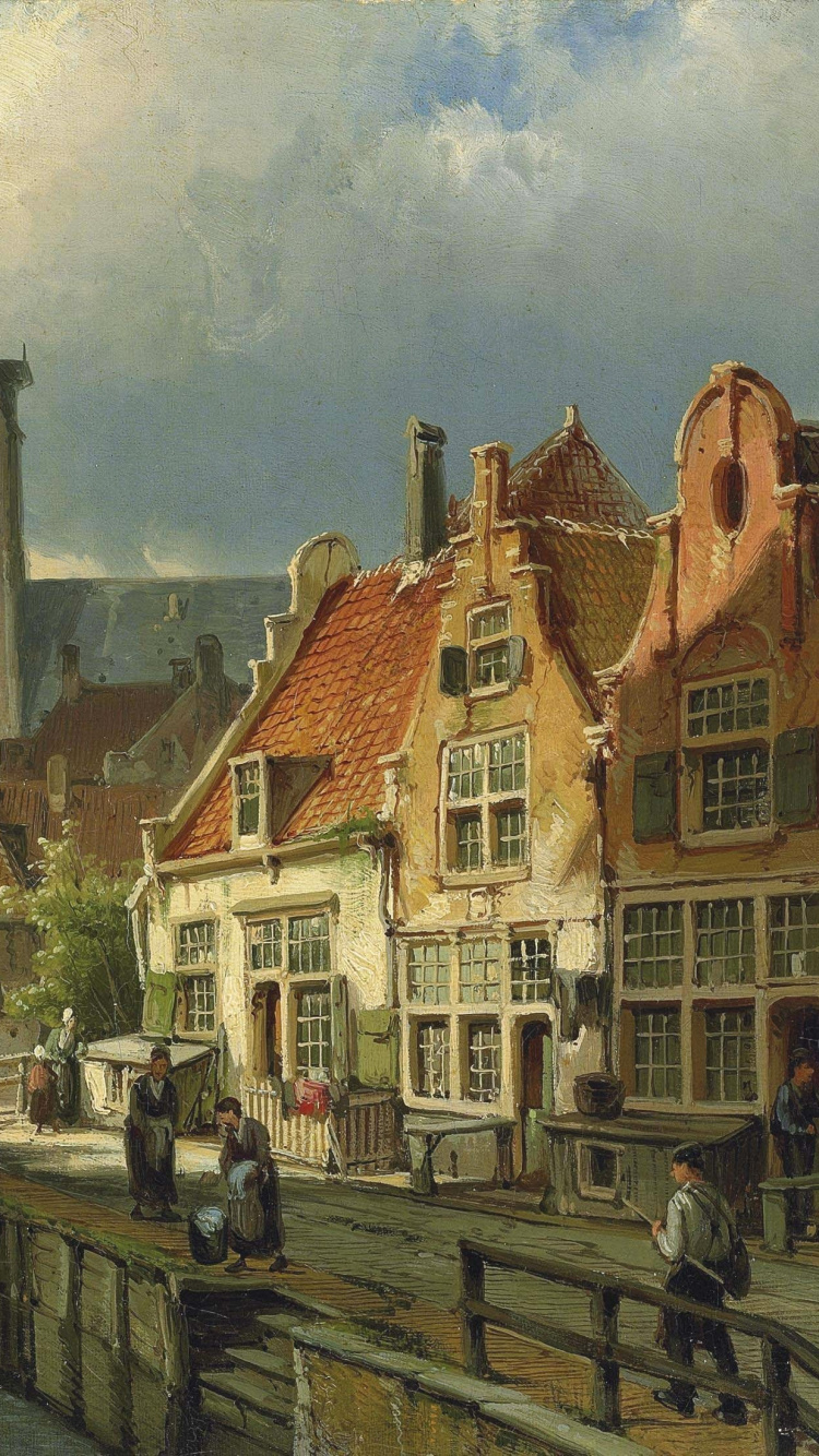 Обои Виллем Куккук Кристи, живопись, арт, артист, городок в разрешении 750x1334