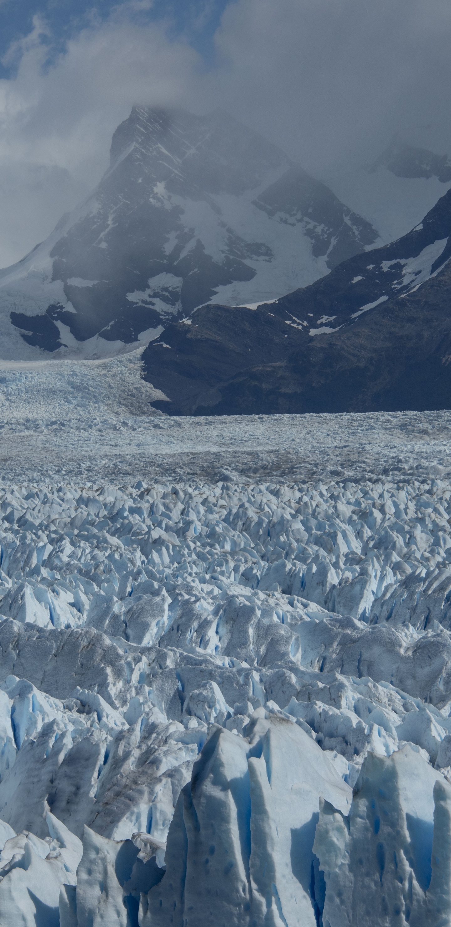 Обои ледник, айсберг, лед, ледниковое озеро, горный рельеф в разрешении 1440x2960