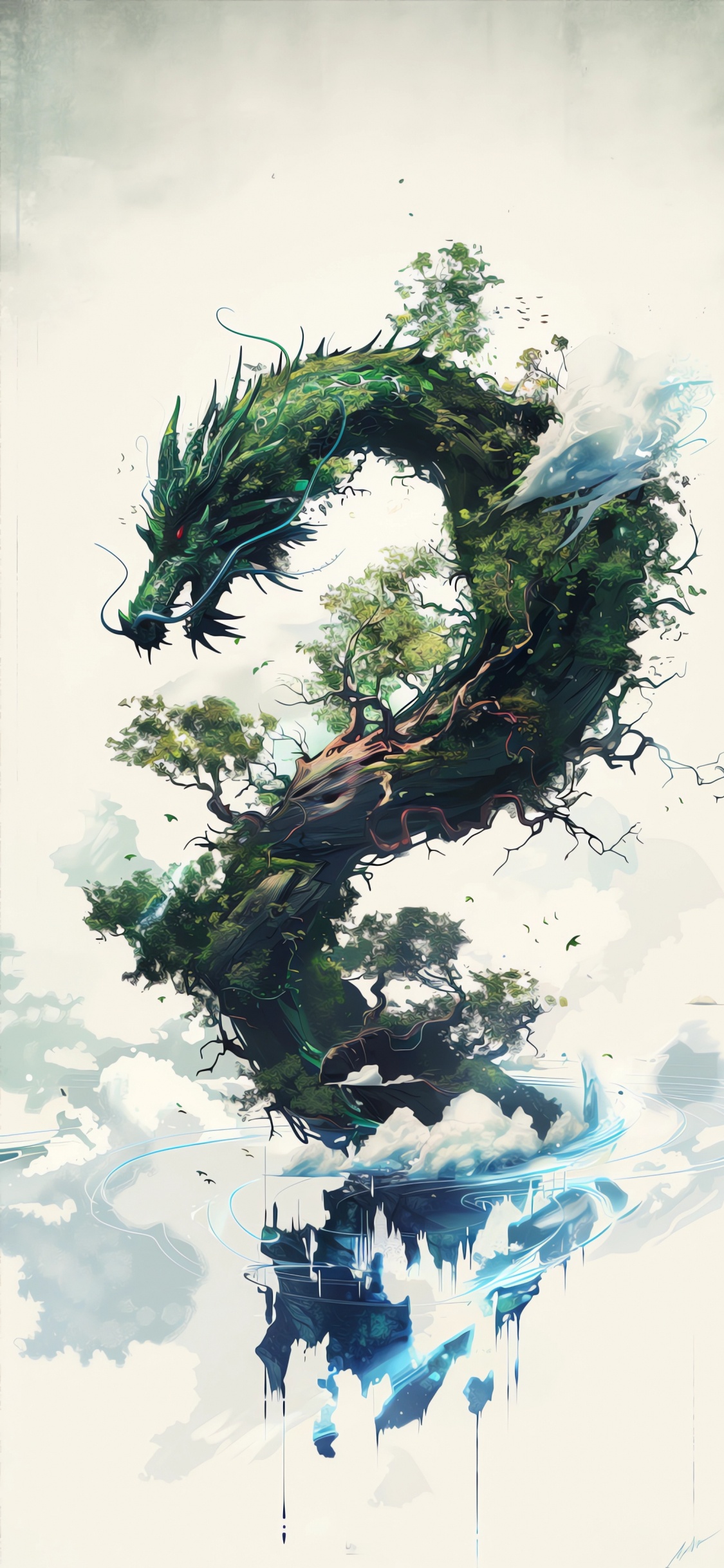 Обои вечнозеленое растение, визуальное искусство, живопись, гидроресурсы, жидкий в разрешении 1125x2436