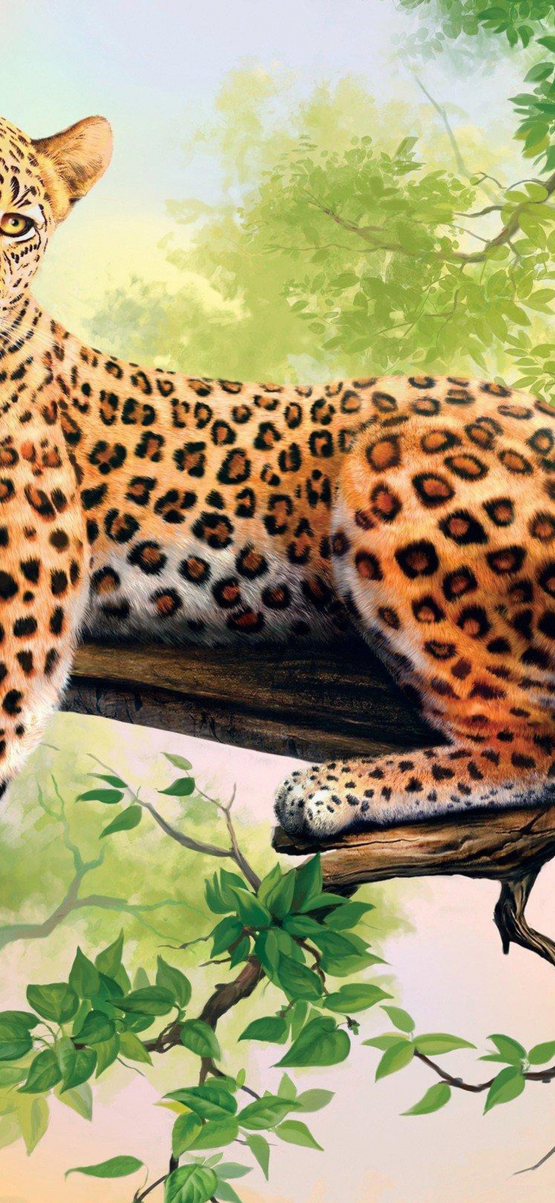 Обои наземные животные, хищник, телевидение, африканский леопард, живопись в разрешении 1125x2436