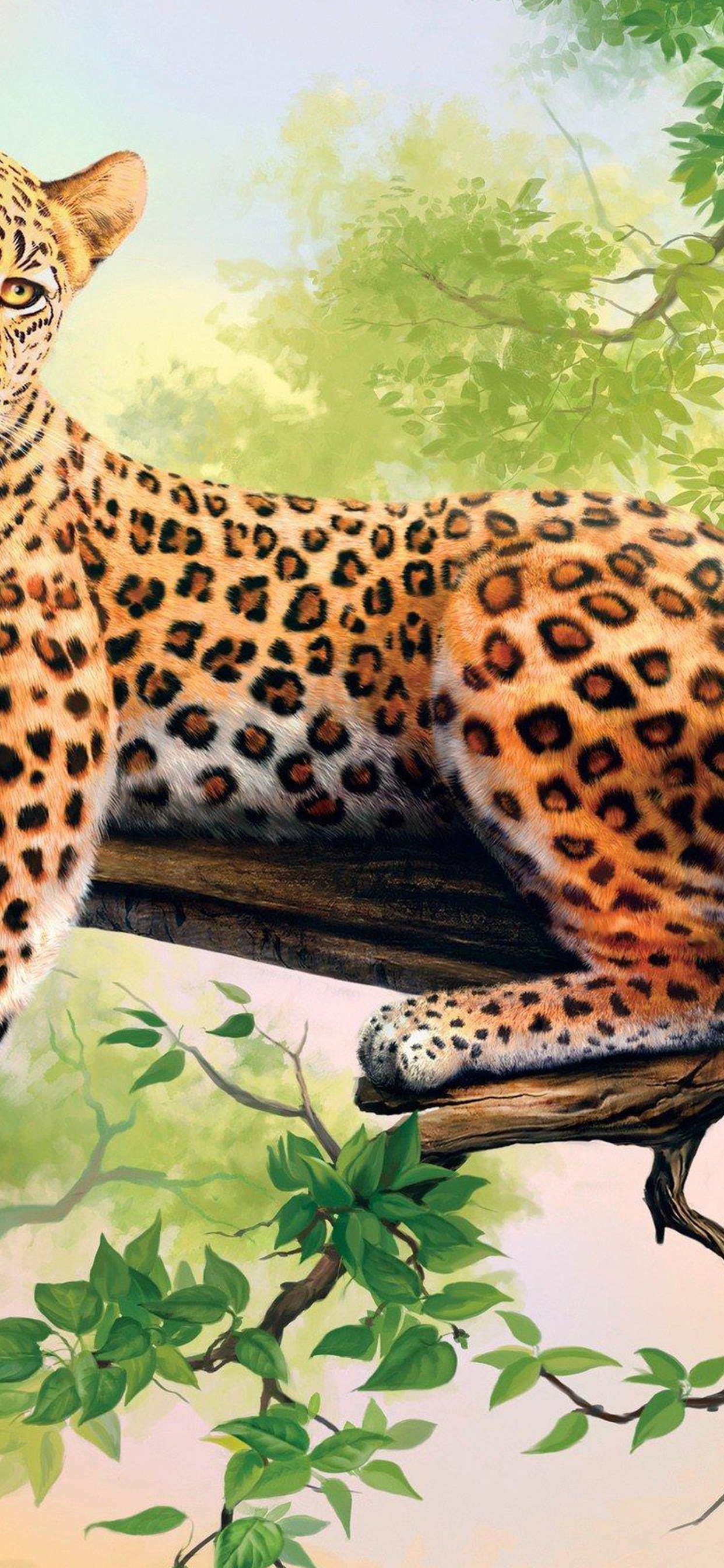 Обои наземные животные, хищник, телевидение, африканский леопард, живопись в разрешении 1242x2688