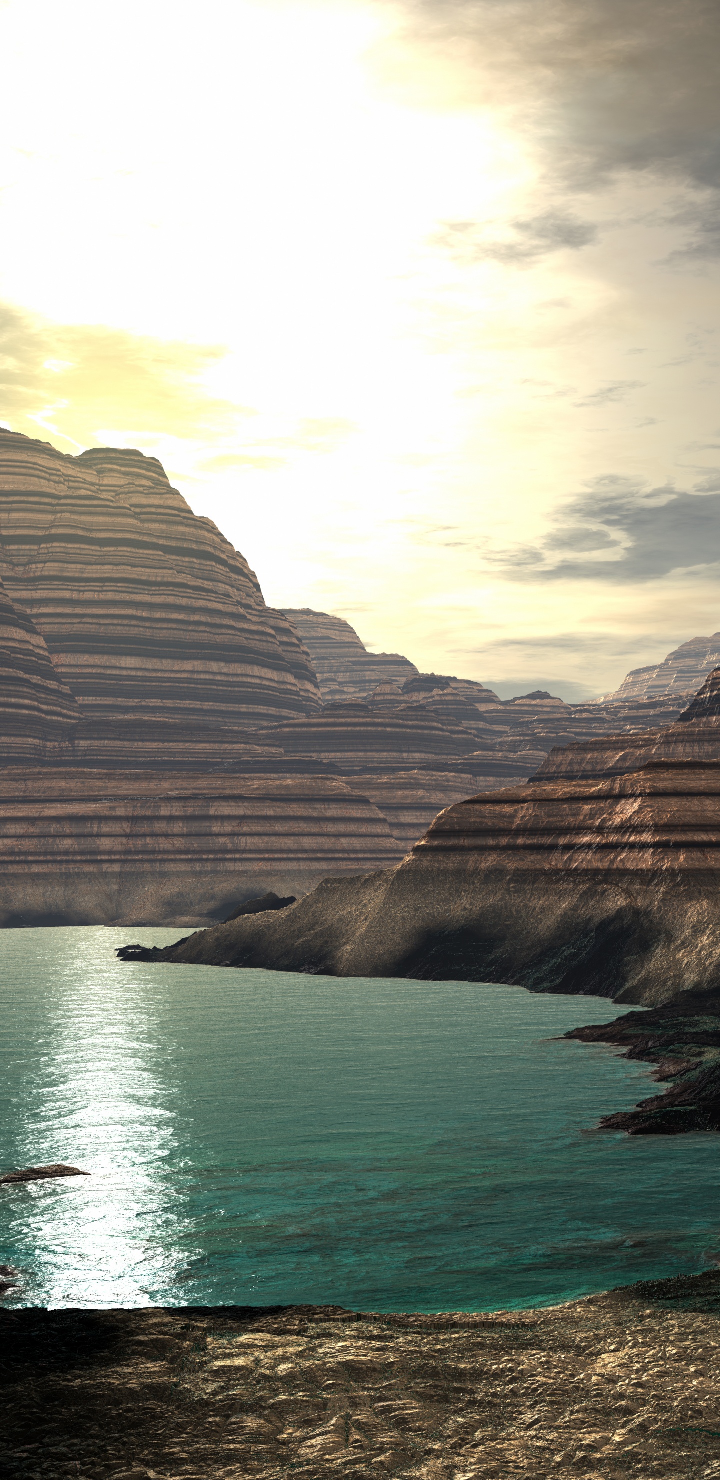 Обои облако, отражение, рок, гора, пустыня в разрешении 1440x2960