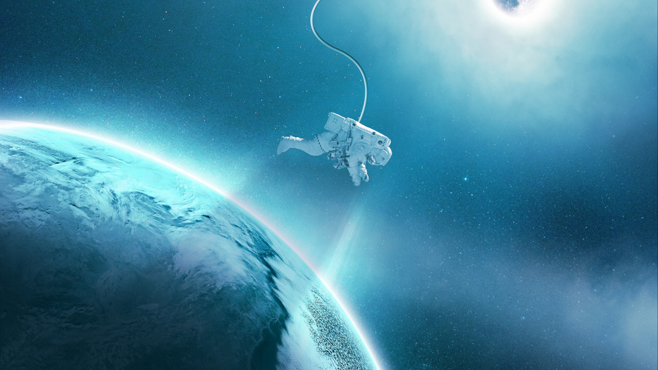 Обои космонавт, плавающий в космическом искусстве, астронавт, космос, арт, космическое пространство в разрешении 1280x720