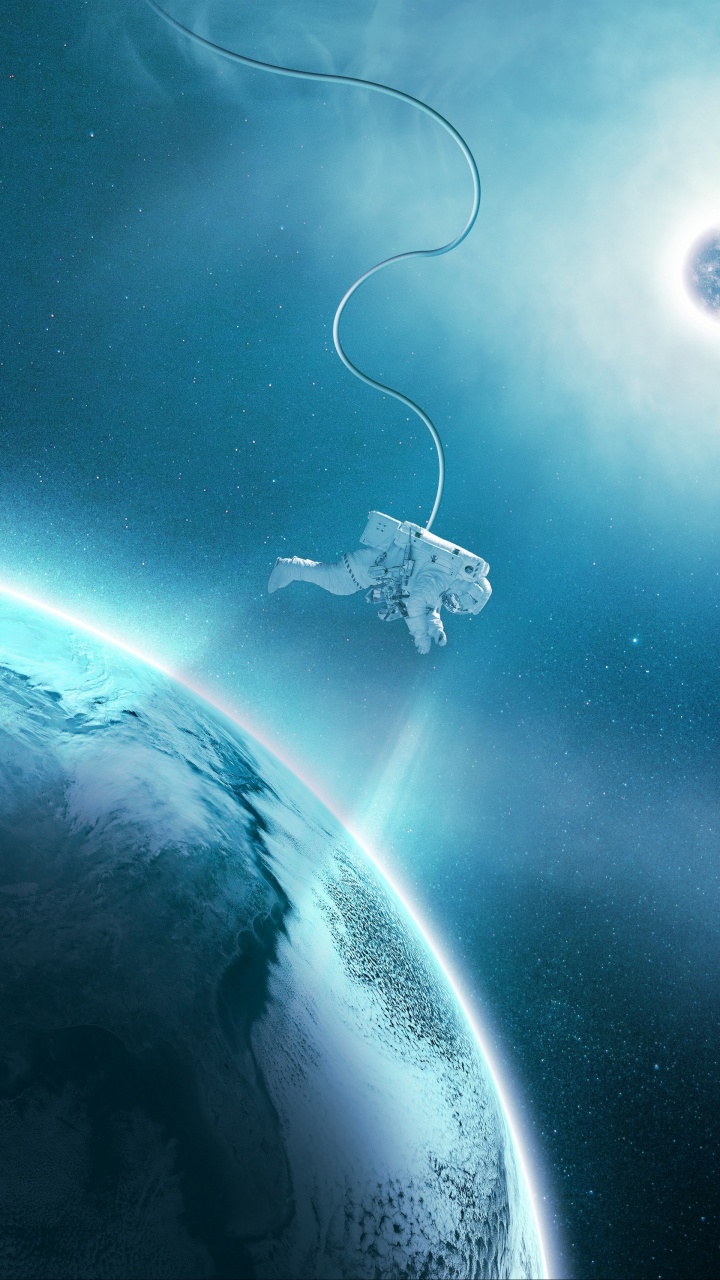 Обои космонавт, плавающий в космическом искусстве, астронавт, космос, арт, космическое пространство в разрешении 720x1280