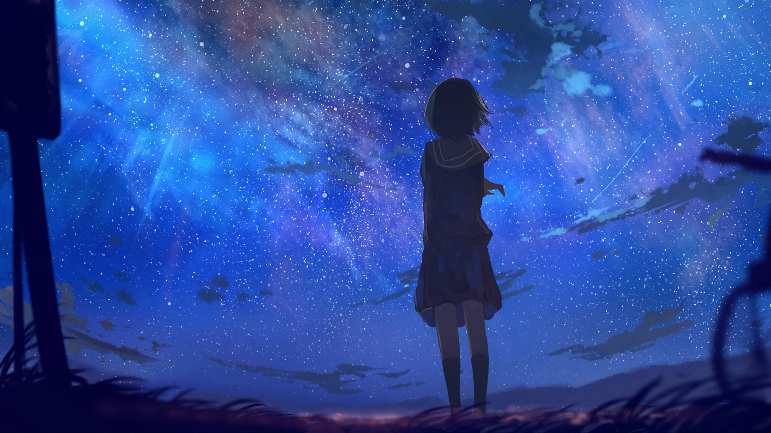 Обои аниме, синий, атмосфера, свет, ночь в разрешении 2560x1440