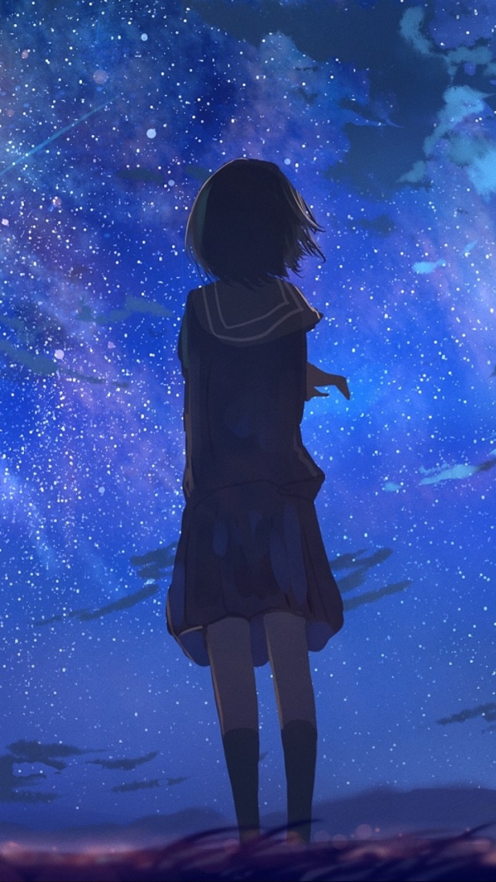Обои аниме, синий, атмосфера, свет, ночь в разрешении 720x1280