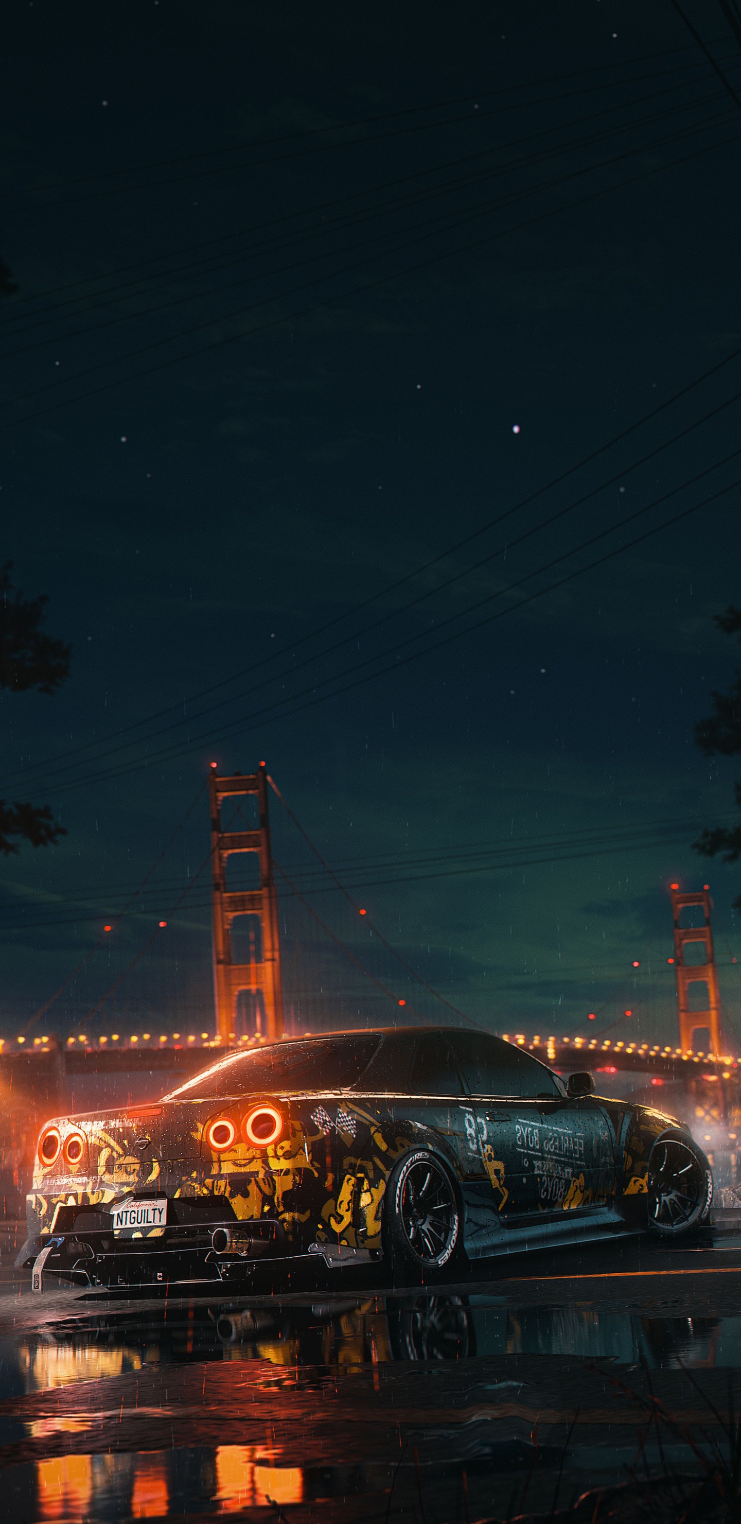 Обои арт, Ниссан, шина, колесо, атмосфера в разрешении 1440x2960