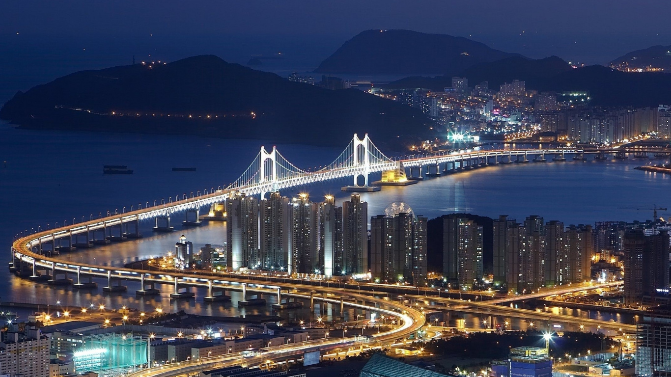 Обои городской пейзаж, город, городской район, ночь, метрополия в разрешении 1366x768