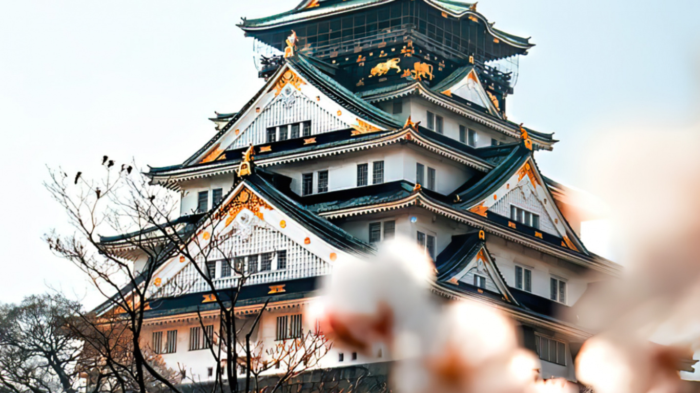 Обои Замок В Осаке, замок Осака, цветение вишни, Замок Хиросима, замок в разрешении 1366x768