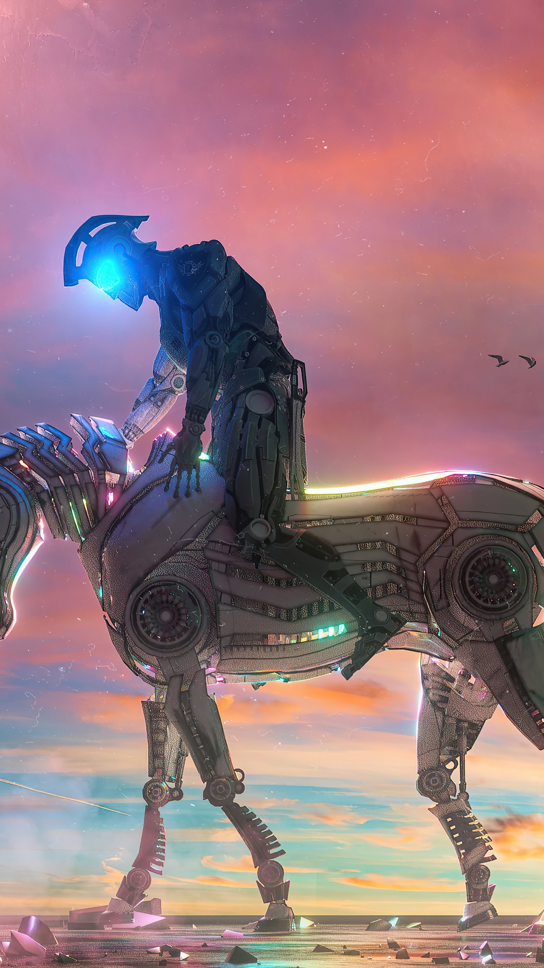 Обои киборг лошадь, цифровое искусство, киборг, конь, облако в разрешении 1080x1920