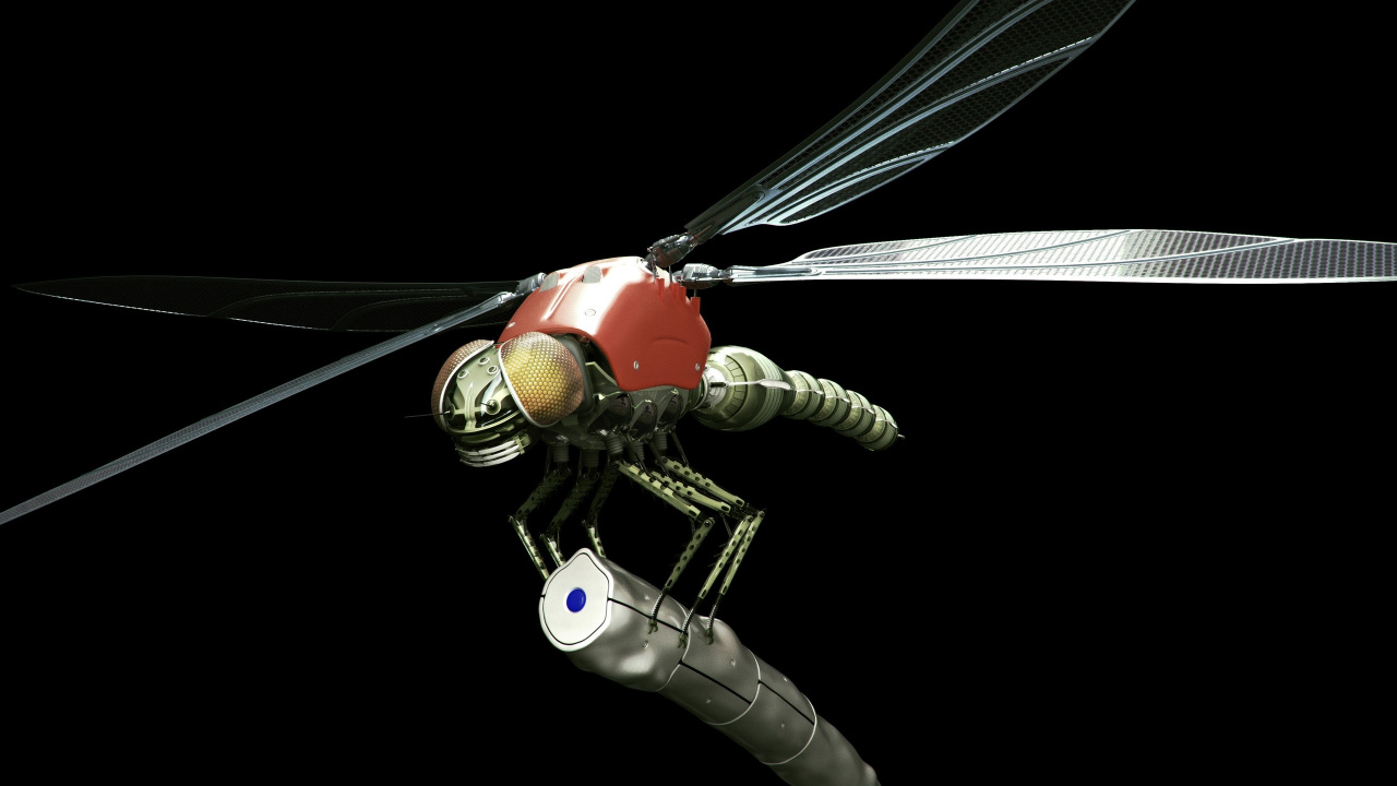 Обои робот, стрекозы и бабочки, крыло, машины, машина в разрешении 1280x720