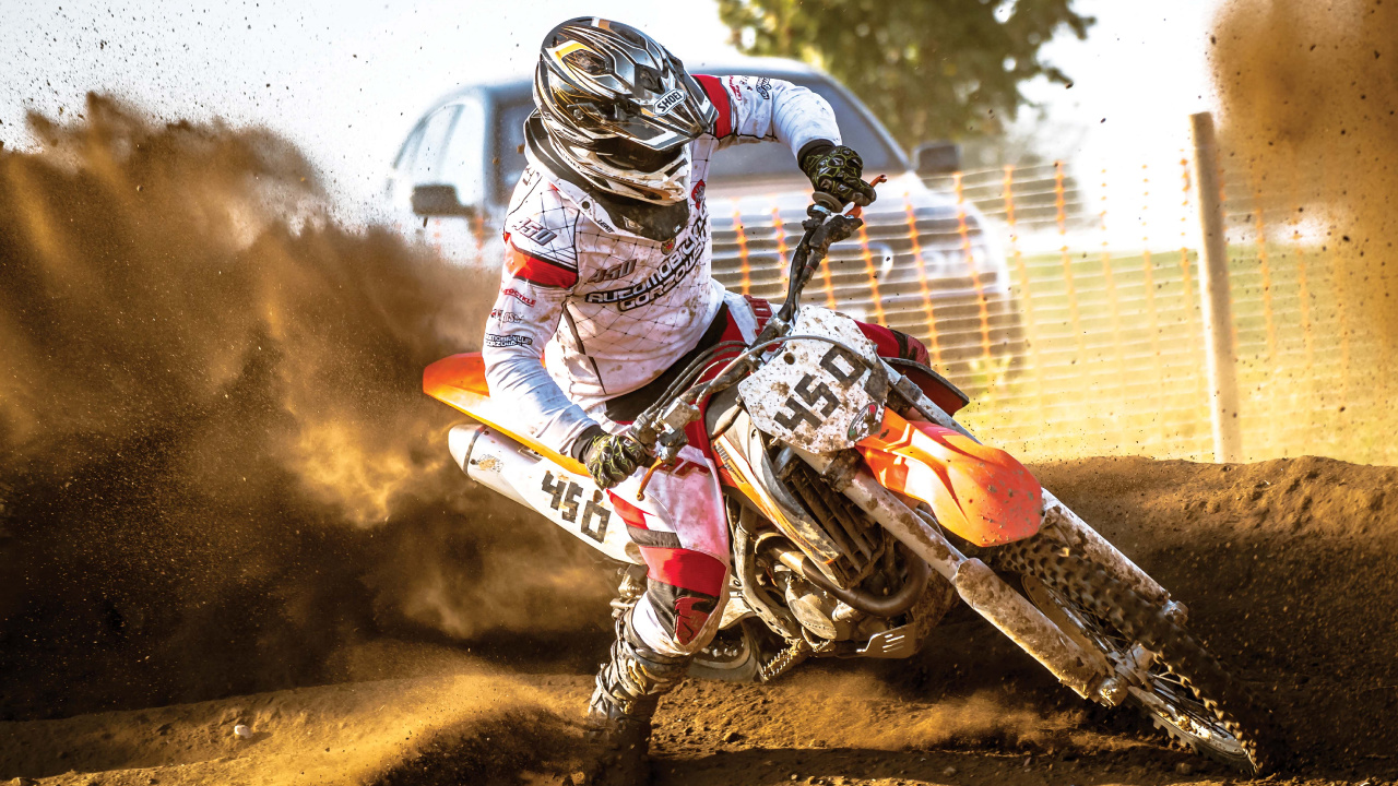 Обои Фристайл мотокросс, мотоцикл, дрифтинг, мотокросс, Офф-роуд в разрешении 1280x720