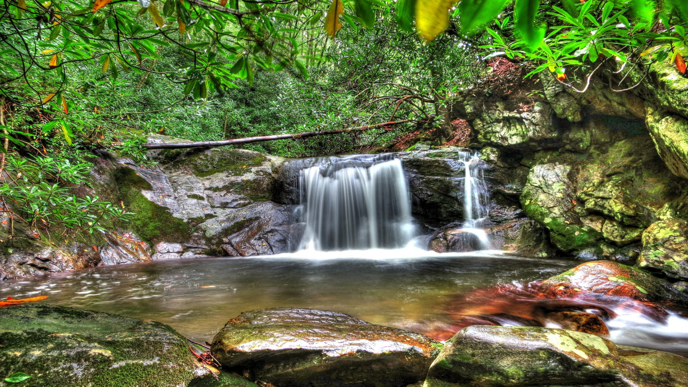 Обои водопад, водоем, гидроресурсы, природа, поток в разрешении 1366x768
