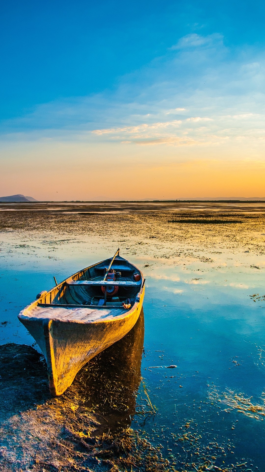 Обои закат песок лодка, корабль, лодка, закат, море в разрешении 1080x1920