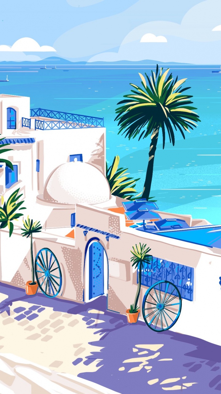 Обои отпуск, иллюстрация, вода, свойство, облако в разрешении 720x1280