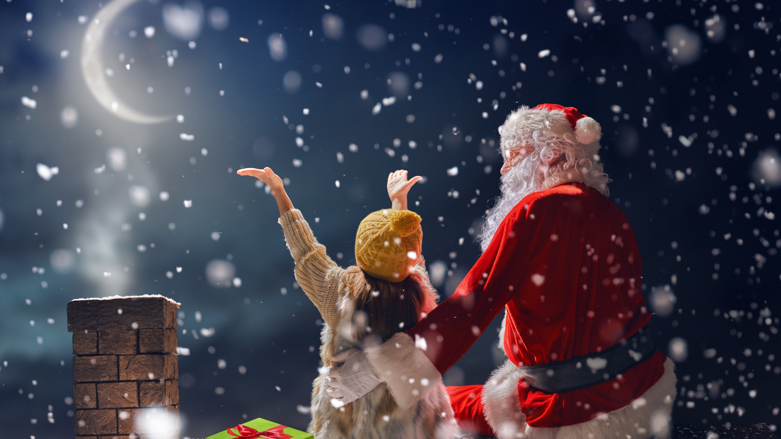Обои Санта-Клаус, Рождественский день, снег, Рождество, зима в разрешении 2560x1440