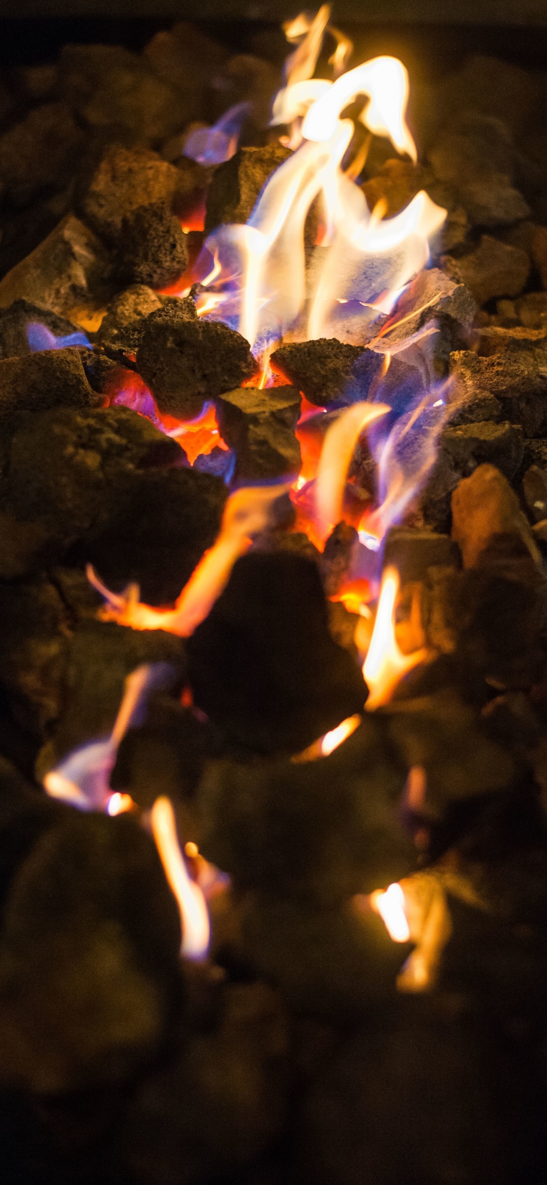 Обои пламя, тепло, огонь, свет, ночь в разрешении 1125x2436