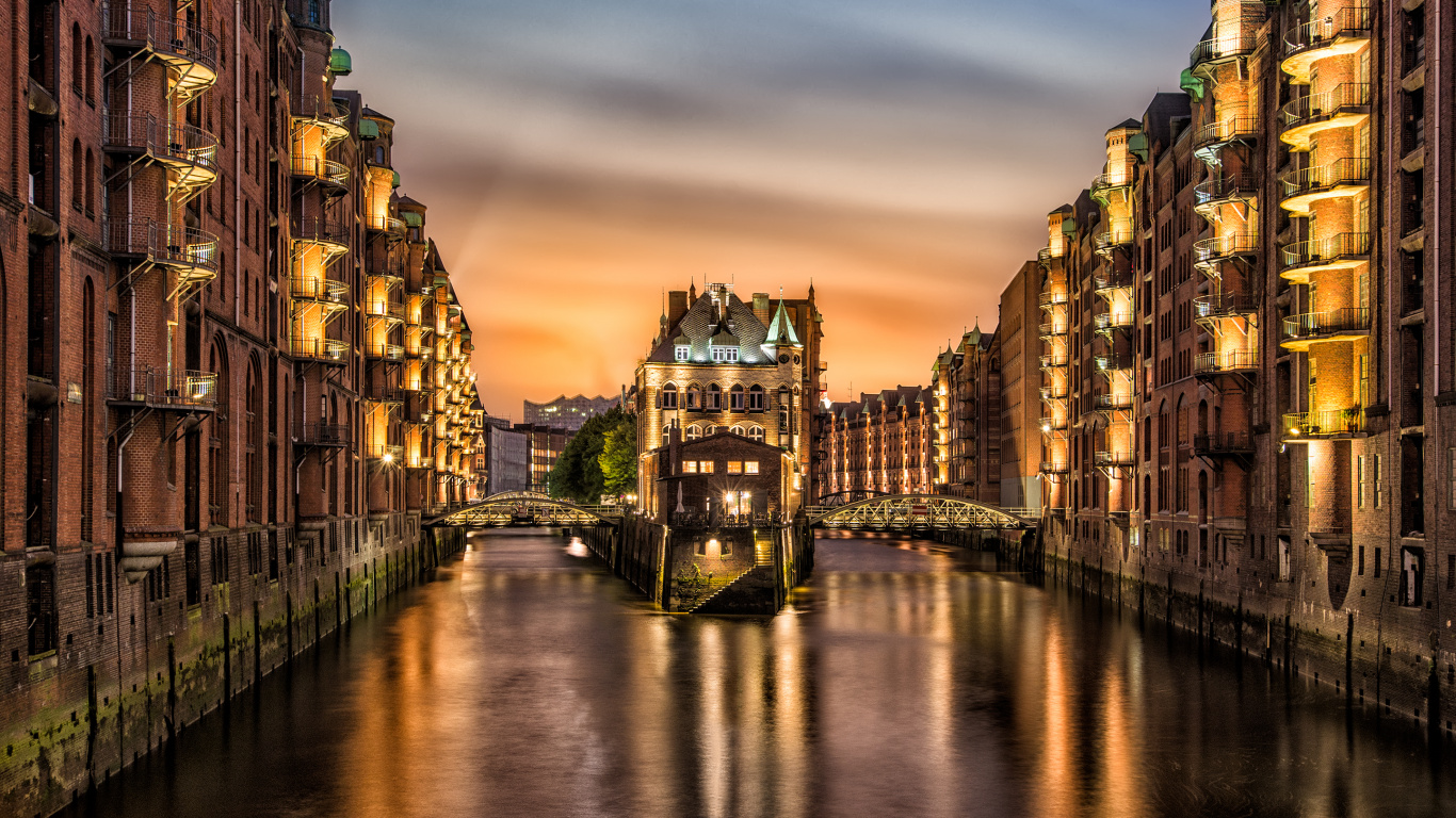 Обои водный путь, канал, отражение, ориентир, вода в разрешении 1366x768