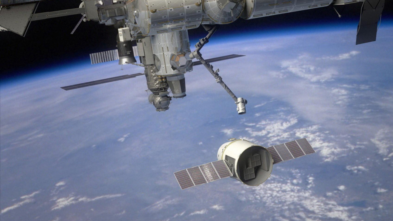 Обои космический аппарат, космическая станция, спутник, космическое пространство, космос в разрешении 1366x768