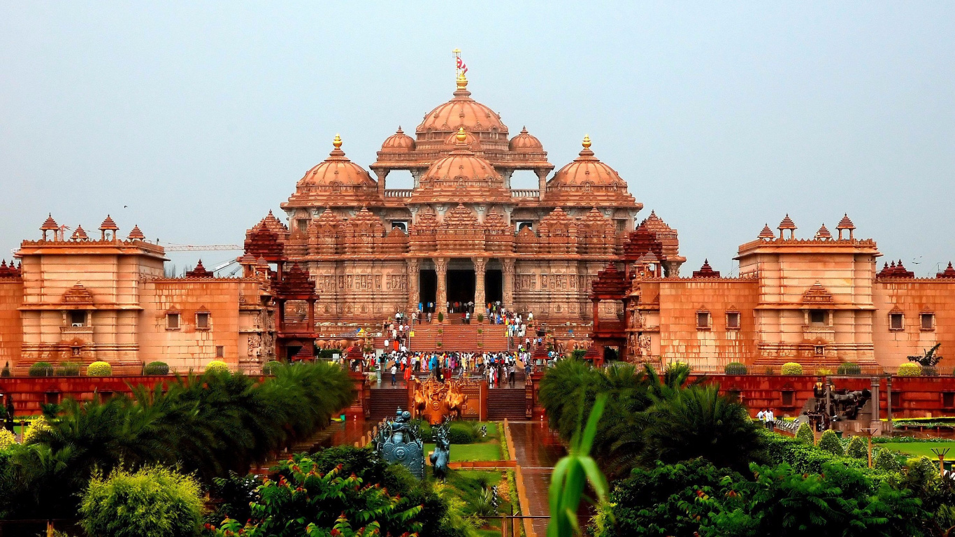 Обои Акшардхам Дели, Акшардхам, Храм Лотоса, индуистский храм, ориентир в разрешении 1366x768