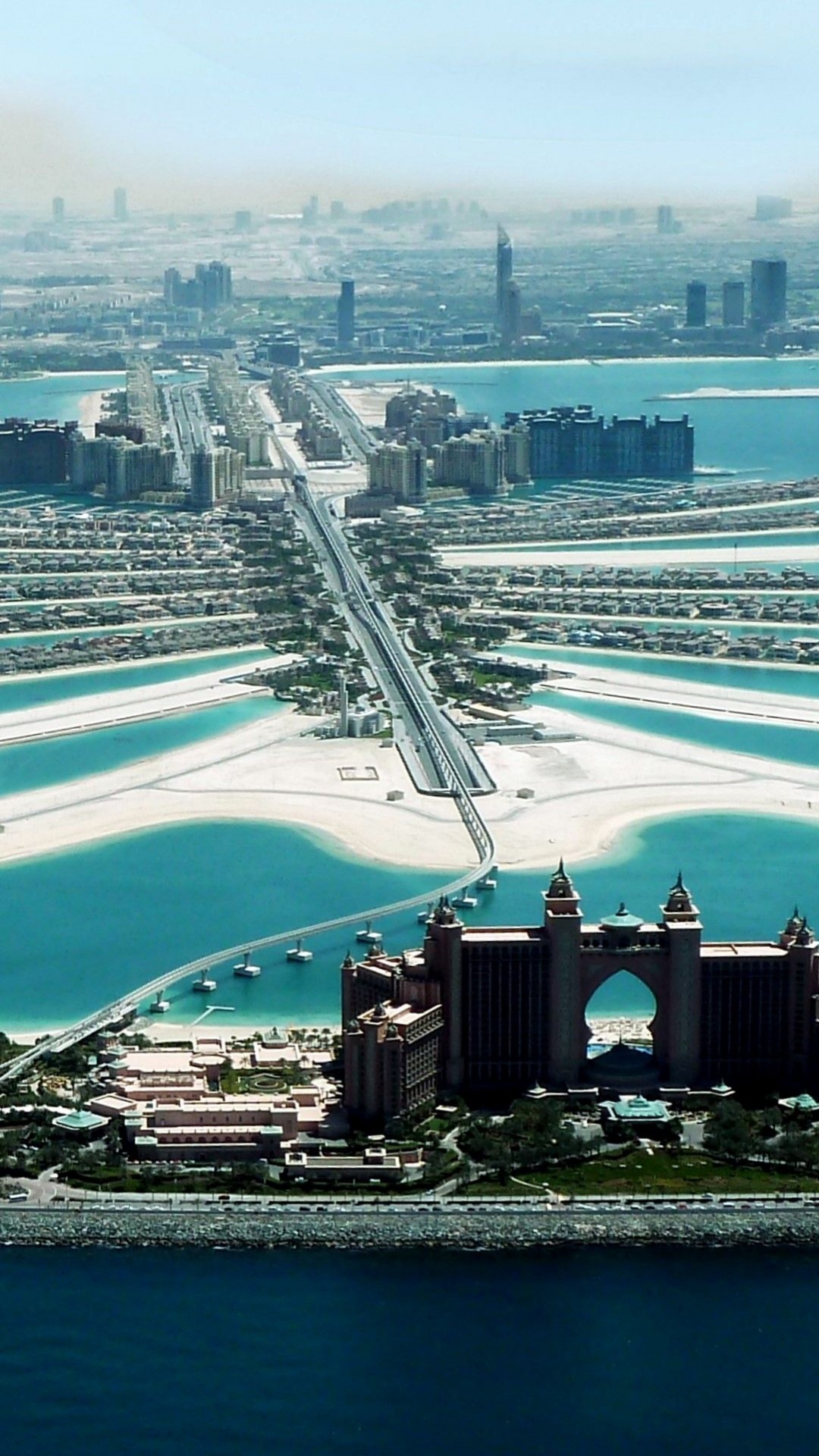 Обои Пальма Джумейра, Дубай Марина, искусственный остров, гидроресурсы, водный путь в разрешении 1080x1920