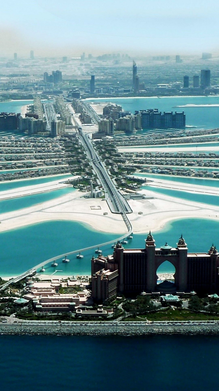 Обои Пальма Джумейра, Дубай Марина, искусственный остров, гидроресурсы, водный путь в разрешении 750x1334