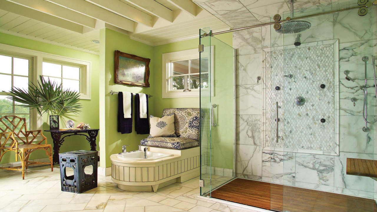 Обои ванная комната, потолок, этаж, имущество, дизайн в разрешении 1280x720