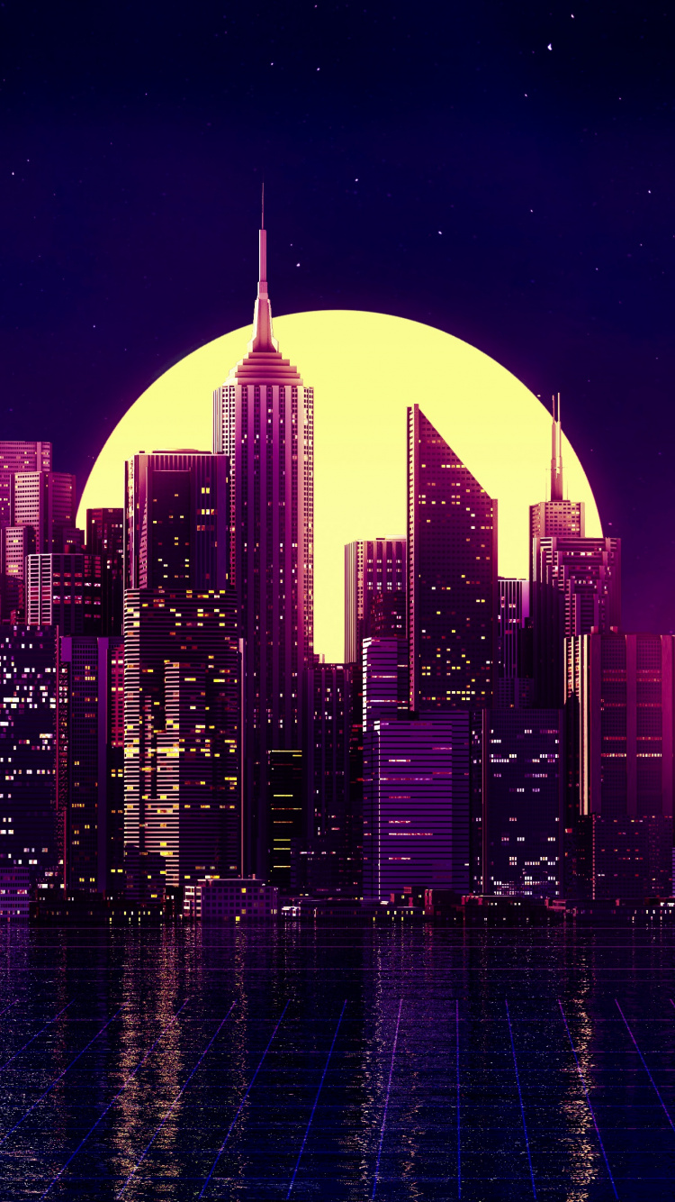 Обои отражение, городской пейзаж, город, пурпур, ориентир в разрешении 750x1334