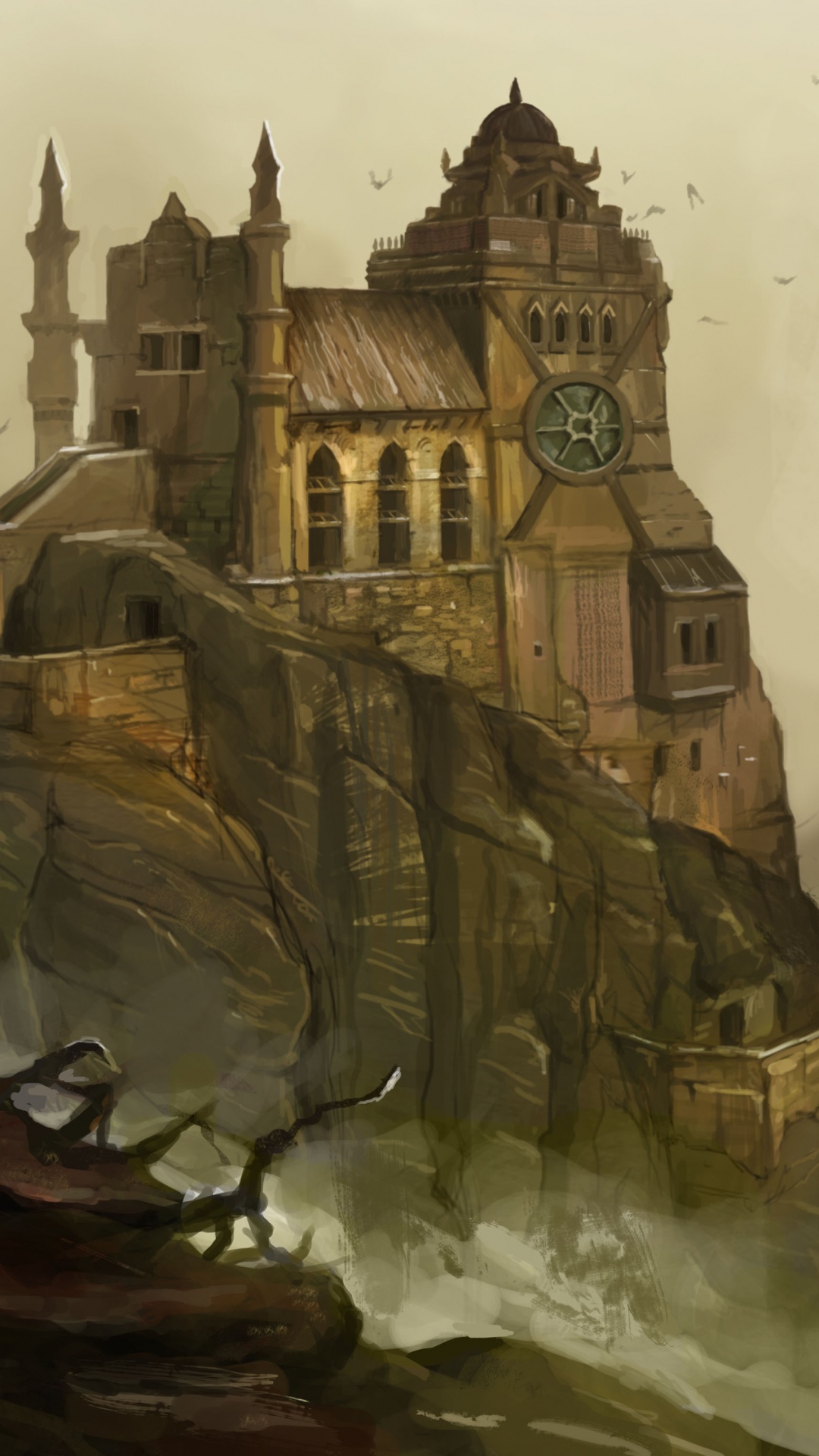 Обои замок, фэнтези, живопись, арт, иллюстрация в разрешении 1080x1920