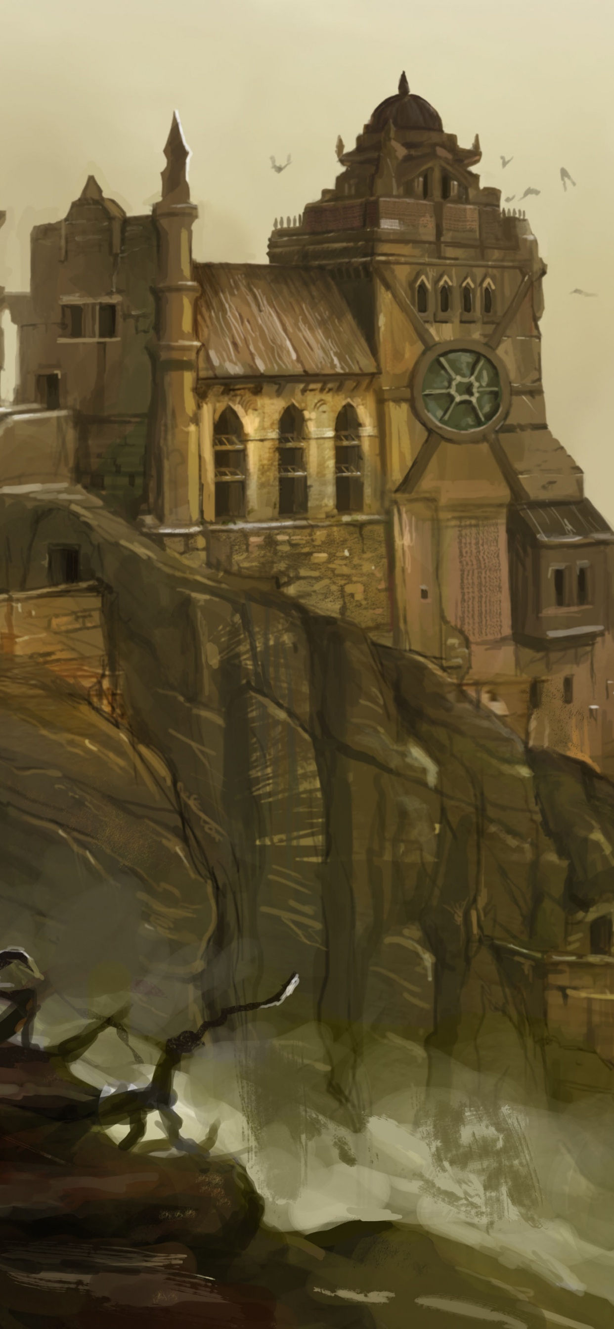 Обои замок, фэнтези, живопись, арт, иллюстрация в разрешении 1242x2688