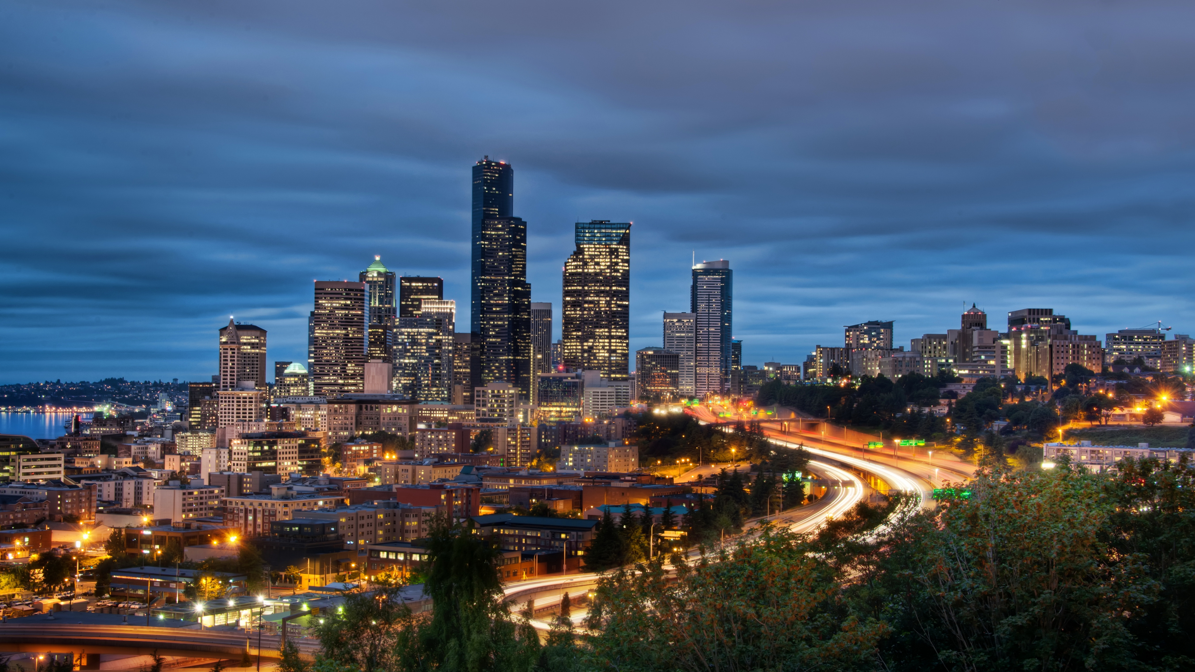 Обои городской пейзаж, город, городской район, линия горизонта, ночь в разрешении 3840x2160