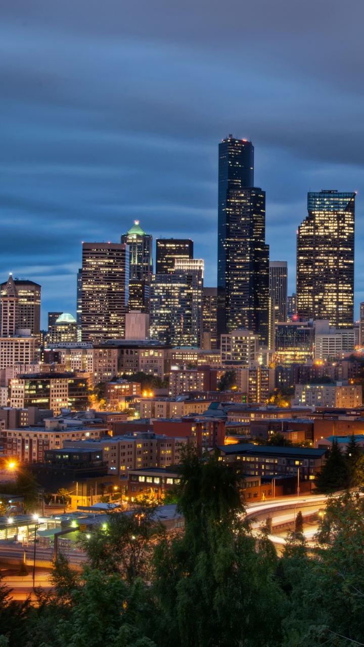 Обои городской пейзаж, город, городской район, линия горизонта, ночь в разрешении 720x1280