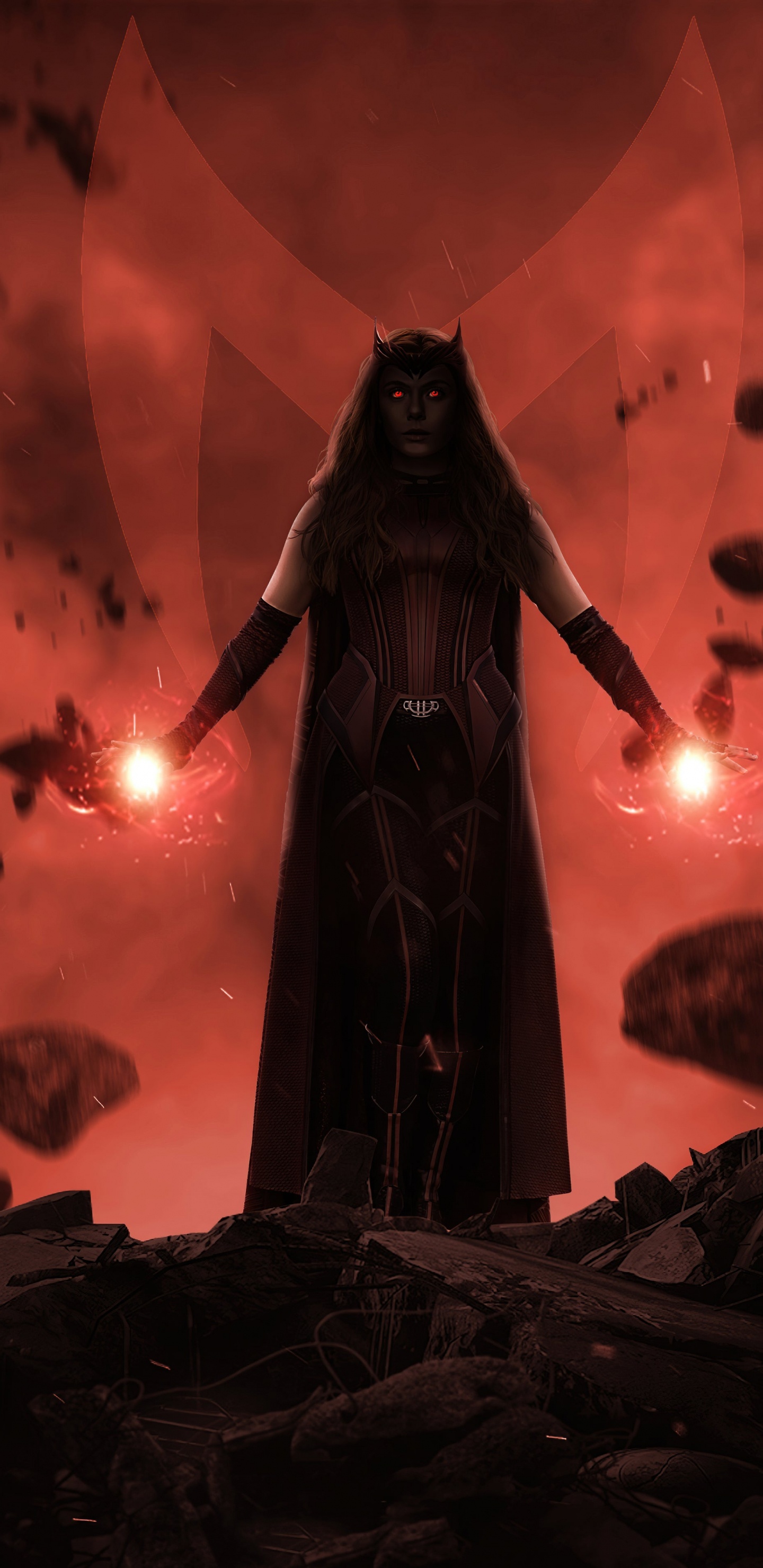 Обои wandavision, Ванда Maximoff, Элизабет Олсен, арт, телевидение в разрешении 1440x2960