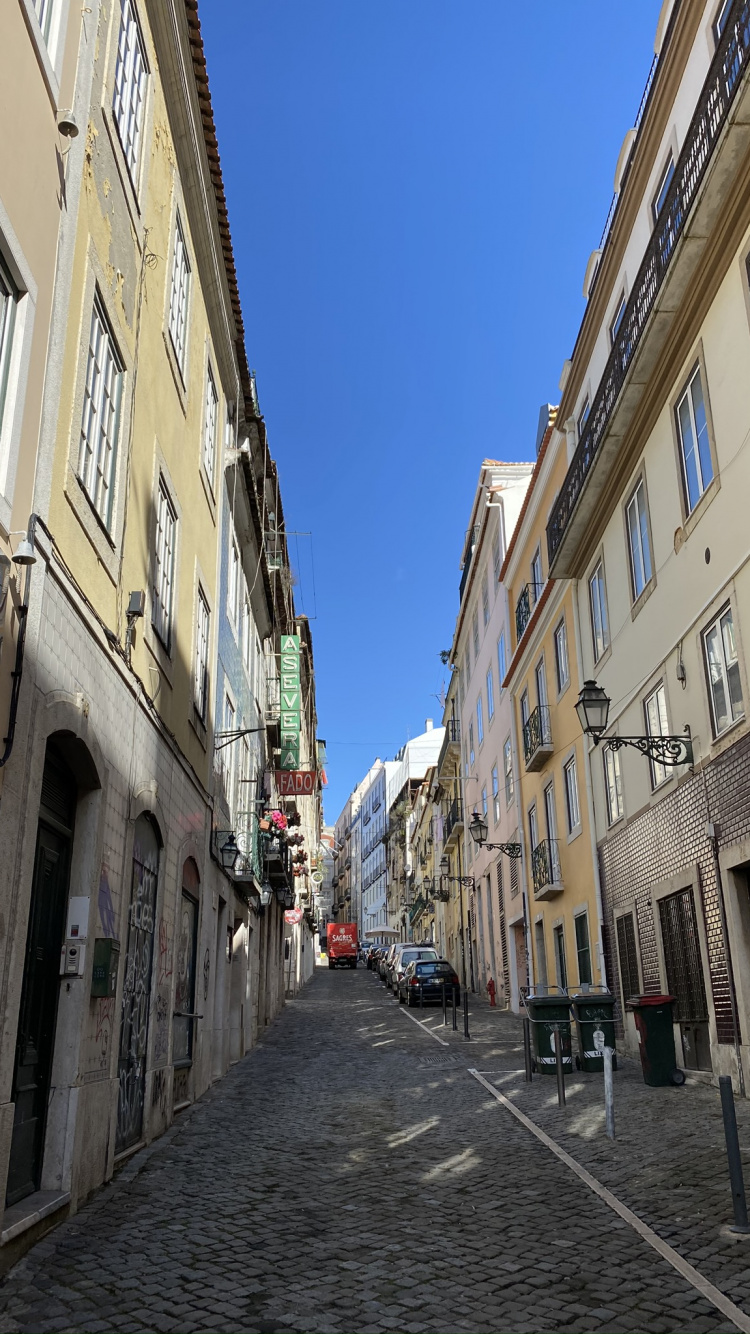 Обои аллея, дорога, синий, городок, окно в разрешении 750x1334