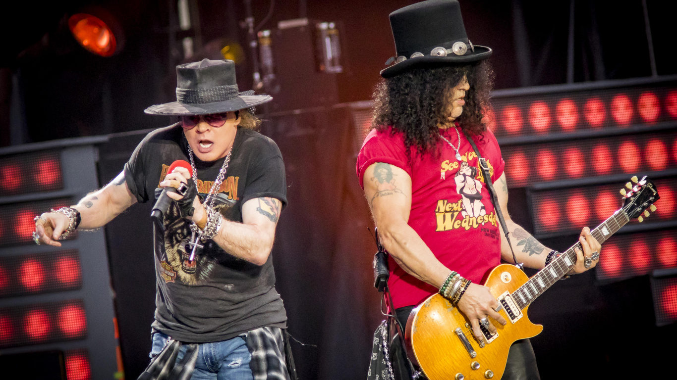 Обои Слэш, Аксель Роуз, Not in This Lifetime Tour, Guns N Roses, ac dc в разрешении 1366x768