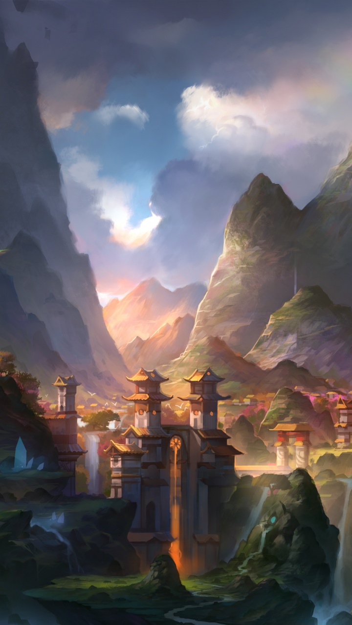 Обои гора, компьютерная игра, мифология, мир, пейзаж в разрешении 720x1280