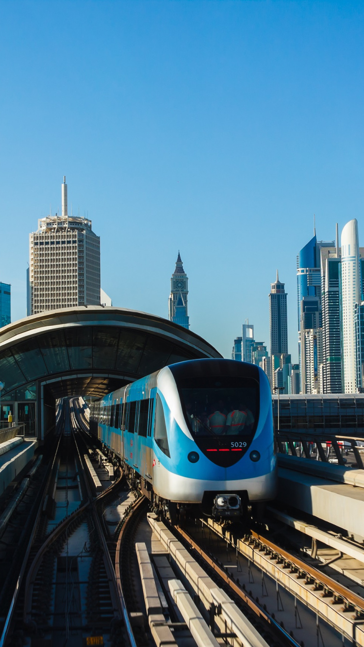 Обои Метро Дубая, скоростной транспорт, транспорт, метрополия, городской район в разрешении 750x1334