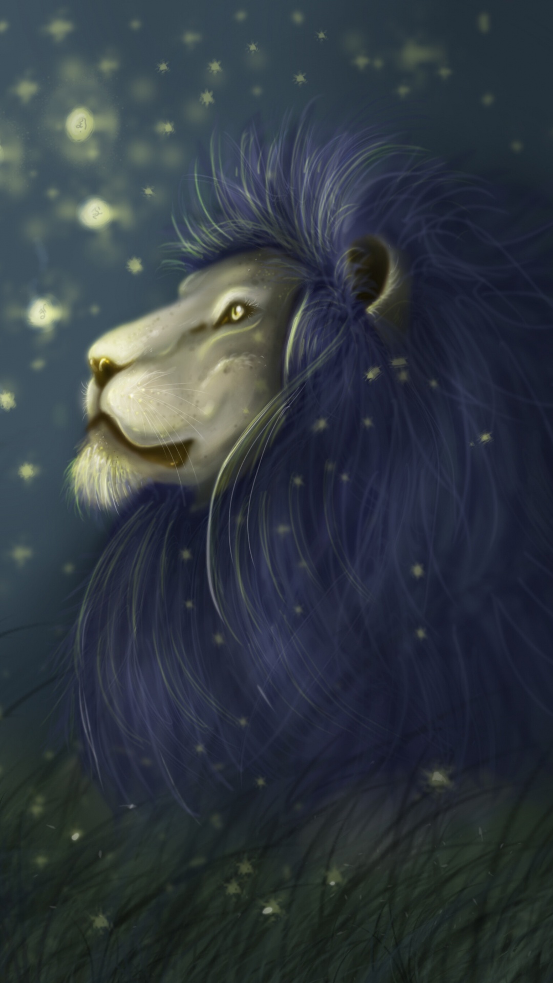 Обои Лев, кошачьих, живая природа, иллюстрация, растение в разрешении 1080x1920