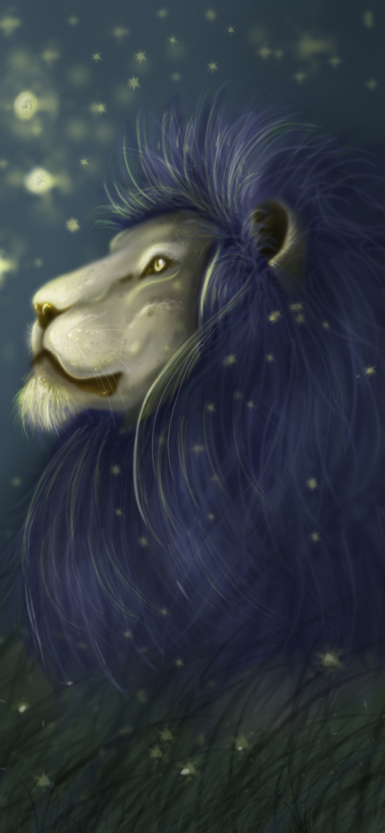 Обои Лев, кошачьих, живая природа, иллюстрация, растение в разрешении 1242x2688