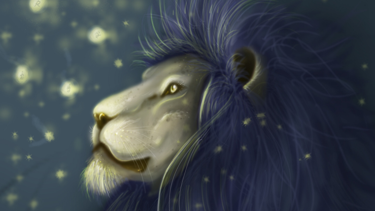 Обои Лев, кошачьих, живая природа, иллюстрация, растение в разрешении 1280x720