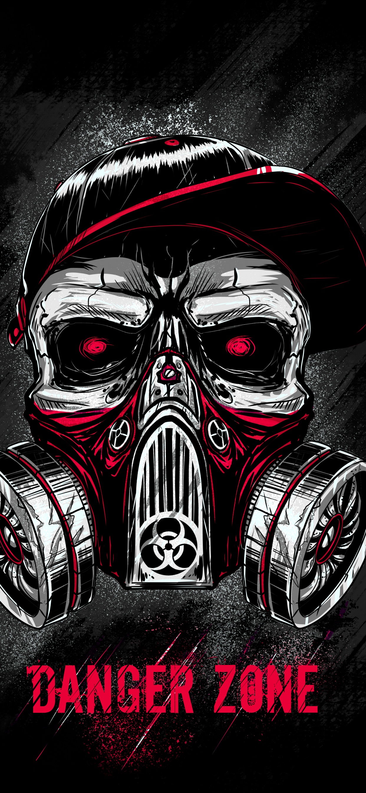 Обои опасная зона, красный цвет, арт, темнота, симметрия в разрешении 1242x2688