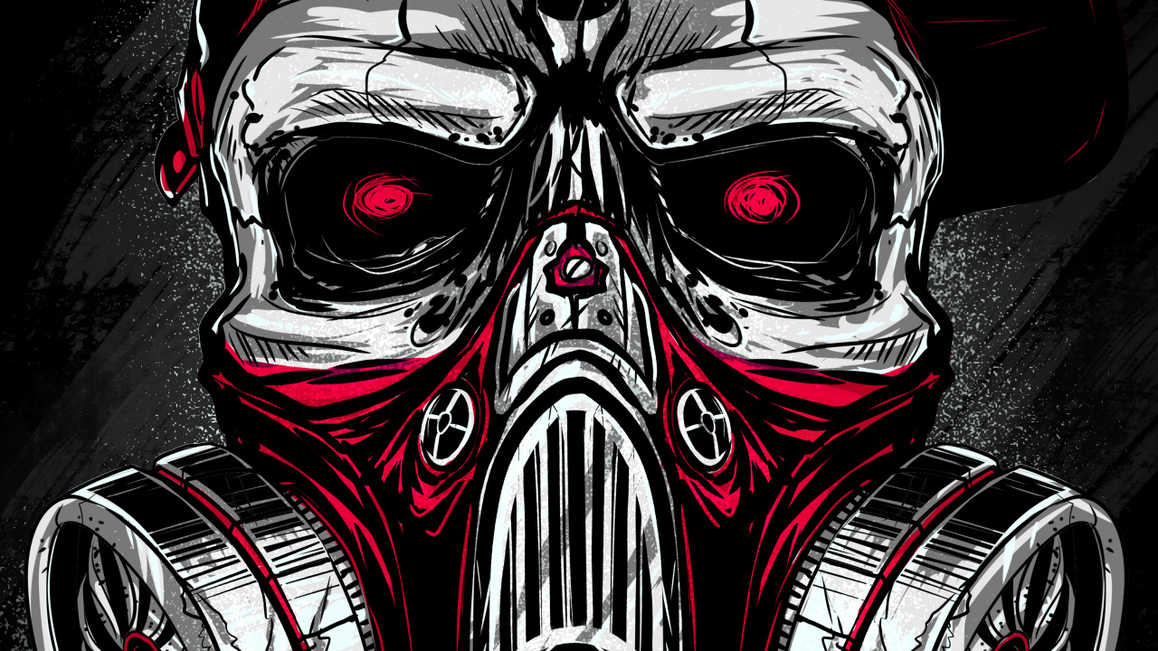 Обои опасная зона, красный цвет, арт, темнота, симметрия в разрешении 1280x720