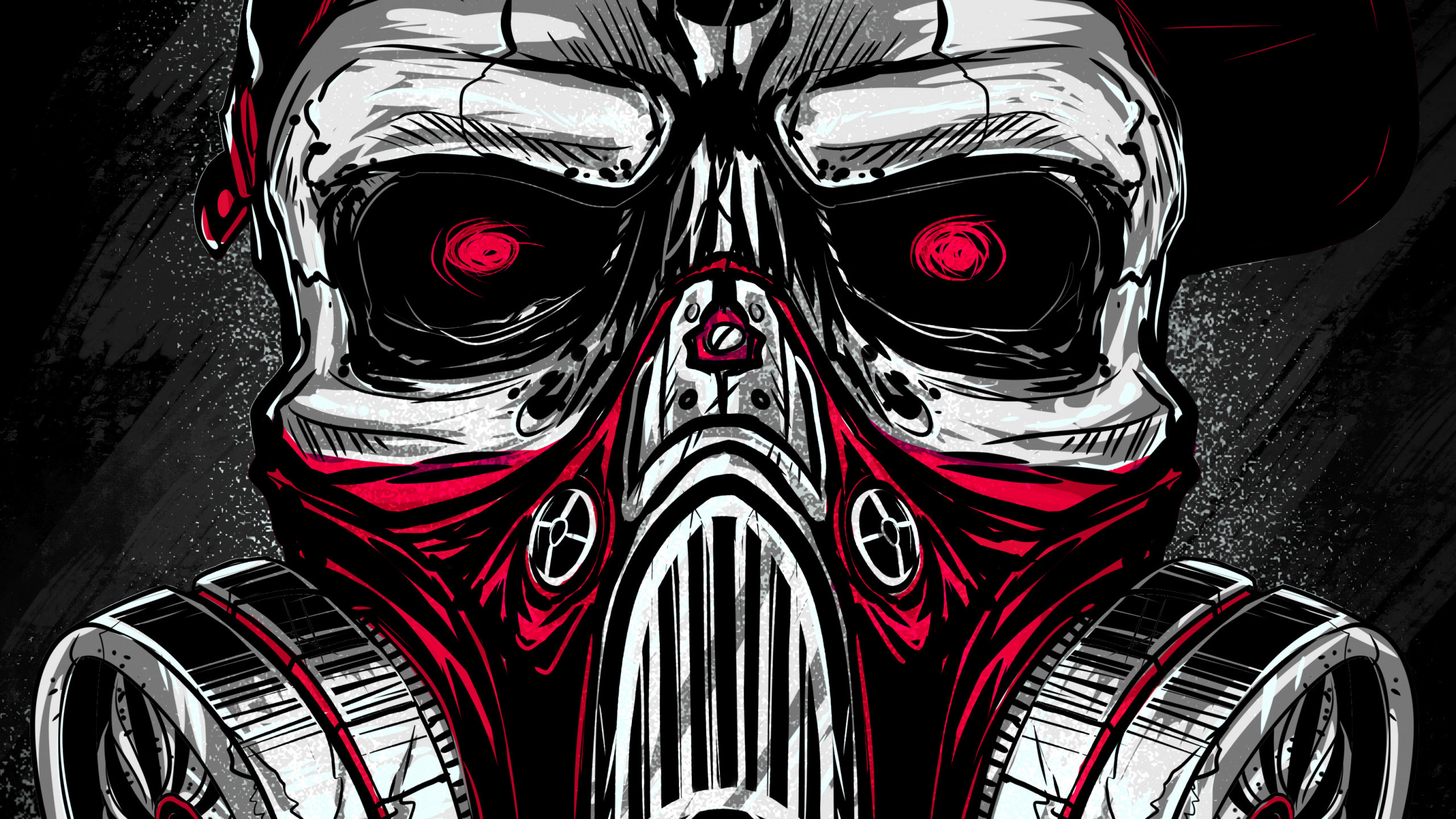 Обои опасная зона, красный цвет, арт, темнота, симметрия в разрешении 2560x1440