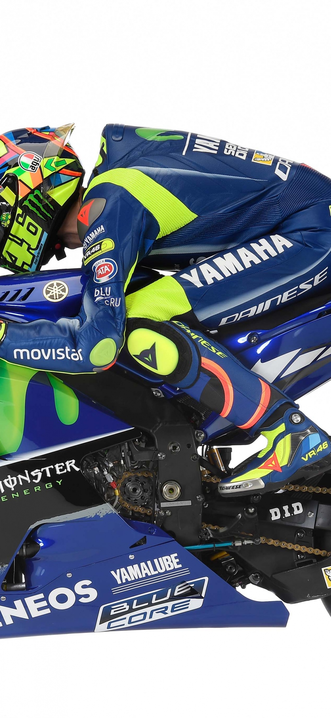 Обои Ямаха YZR-М1, мотоцикл, мотогонщик, автоспорт, супербайк в разрешении 1125x2436