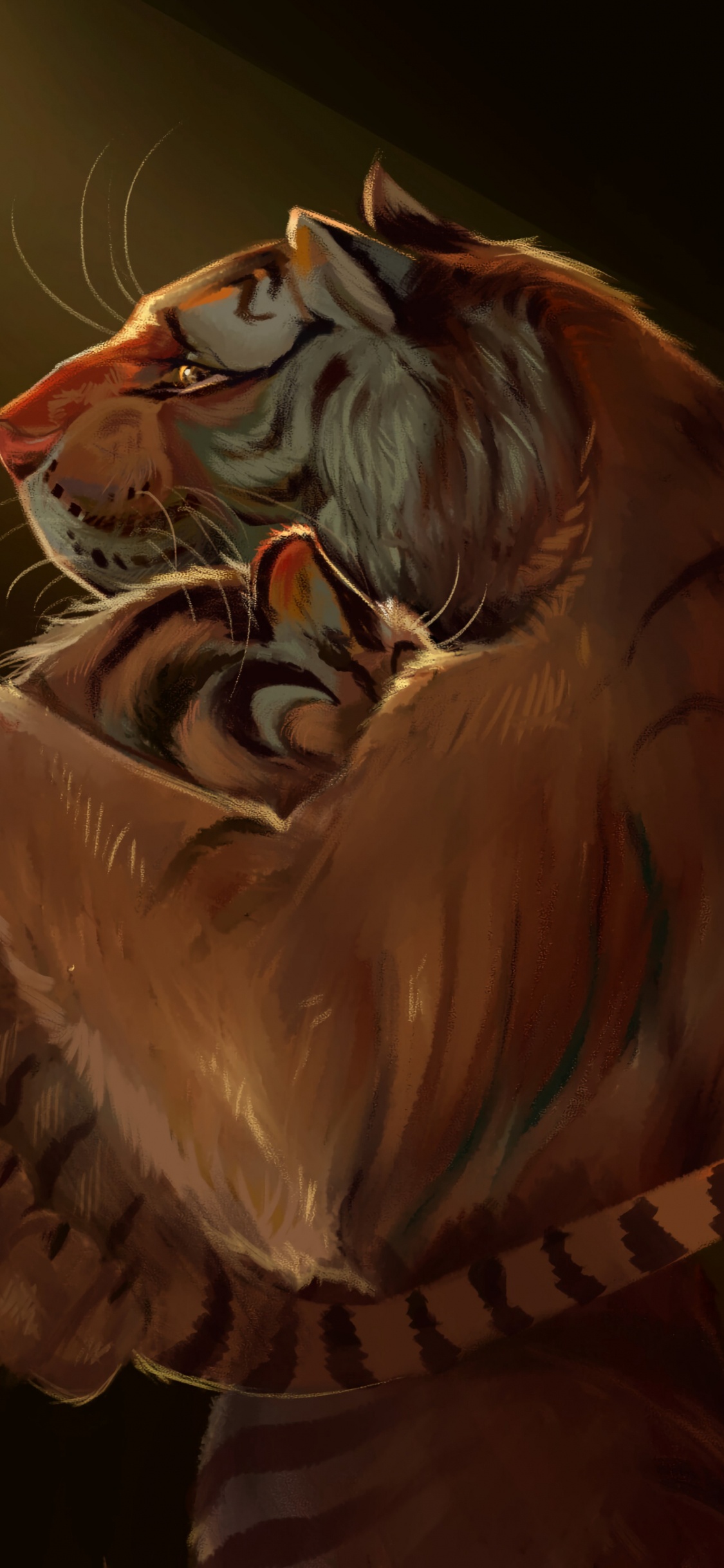 Обои тигр, большая кошка, иллюстрация, творчество, арт в разрешении 1125x2436