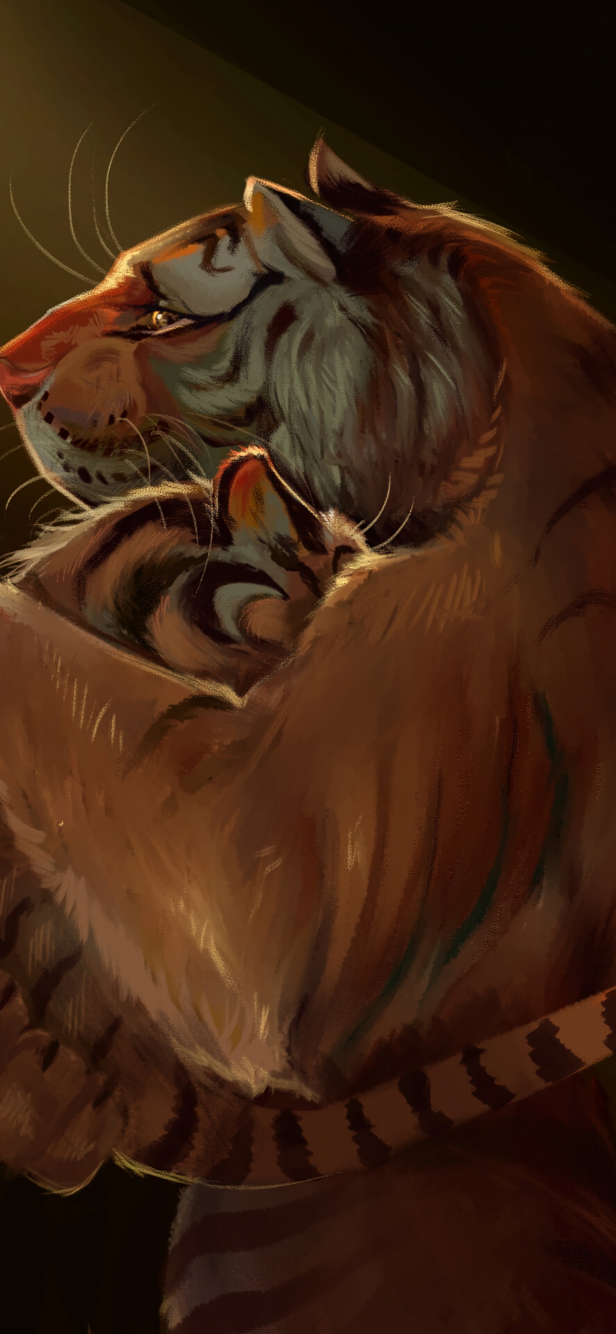 Обои тигр, большая кошка, иллюстрация, творчество, арт в разрешении 1242x2688