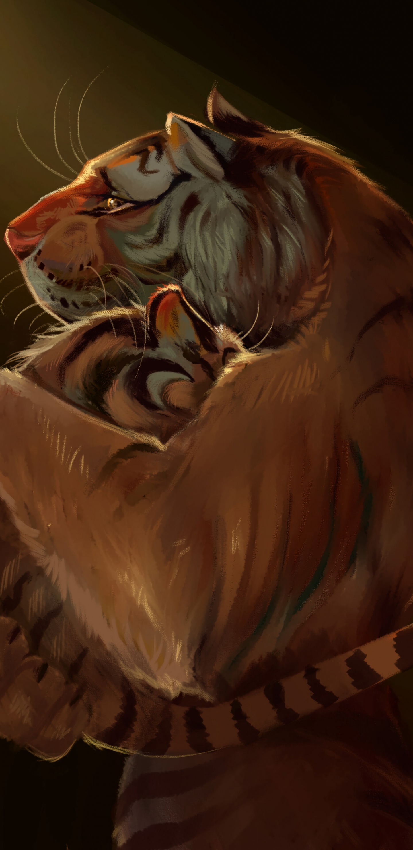 Обои тигр, большая кошка, иллюстрация, творчество, арт в разрешении 1440x2960