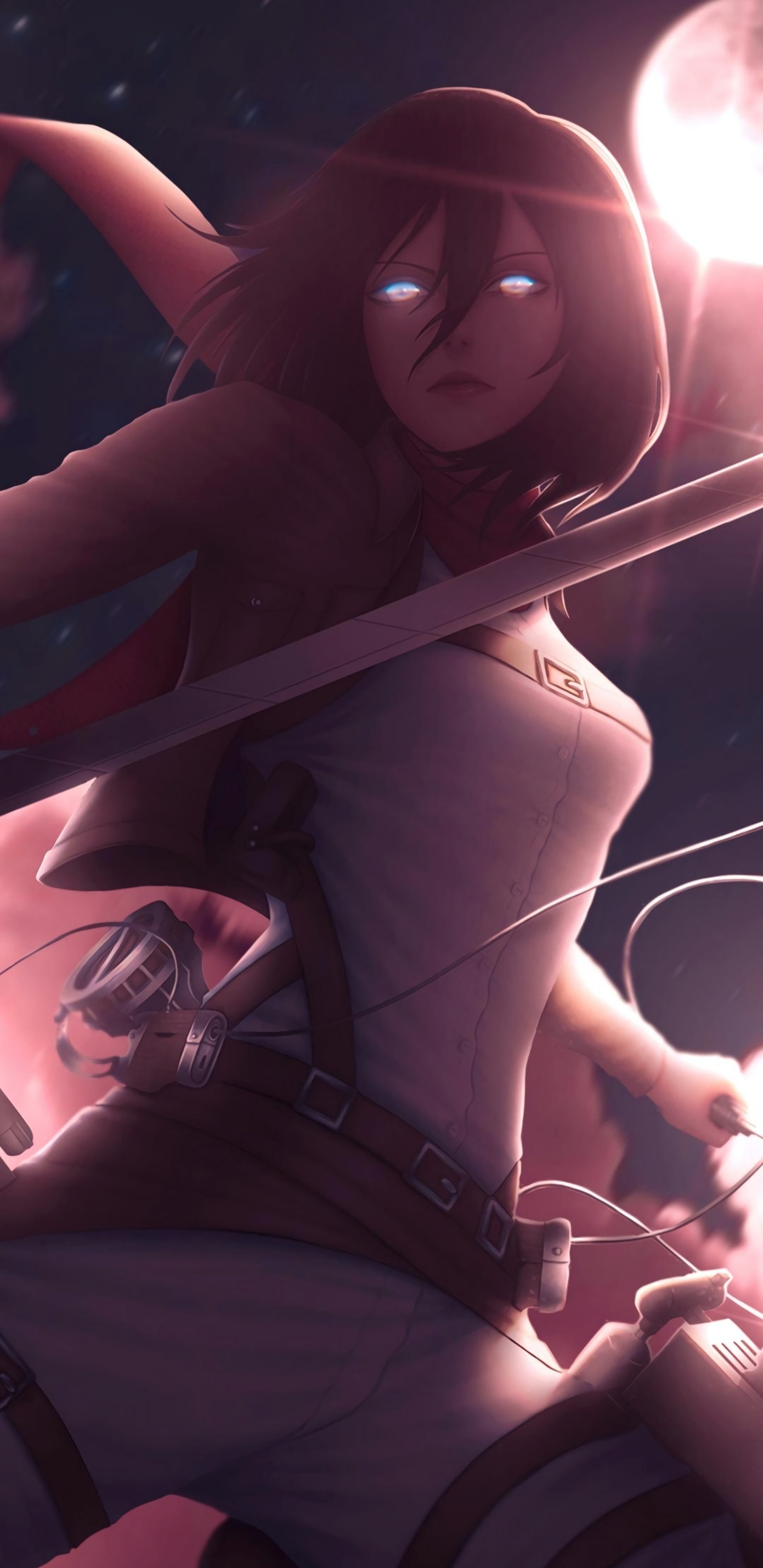 Обои человек, Микаса Акерман, нападение на титан, мультик, графический дизайн в разрешении 1440x2960