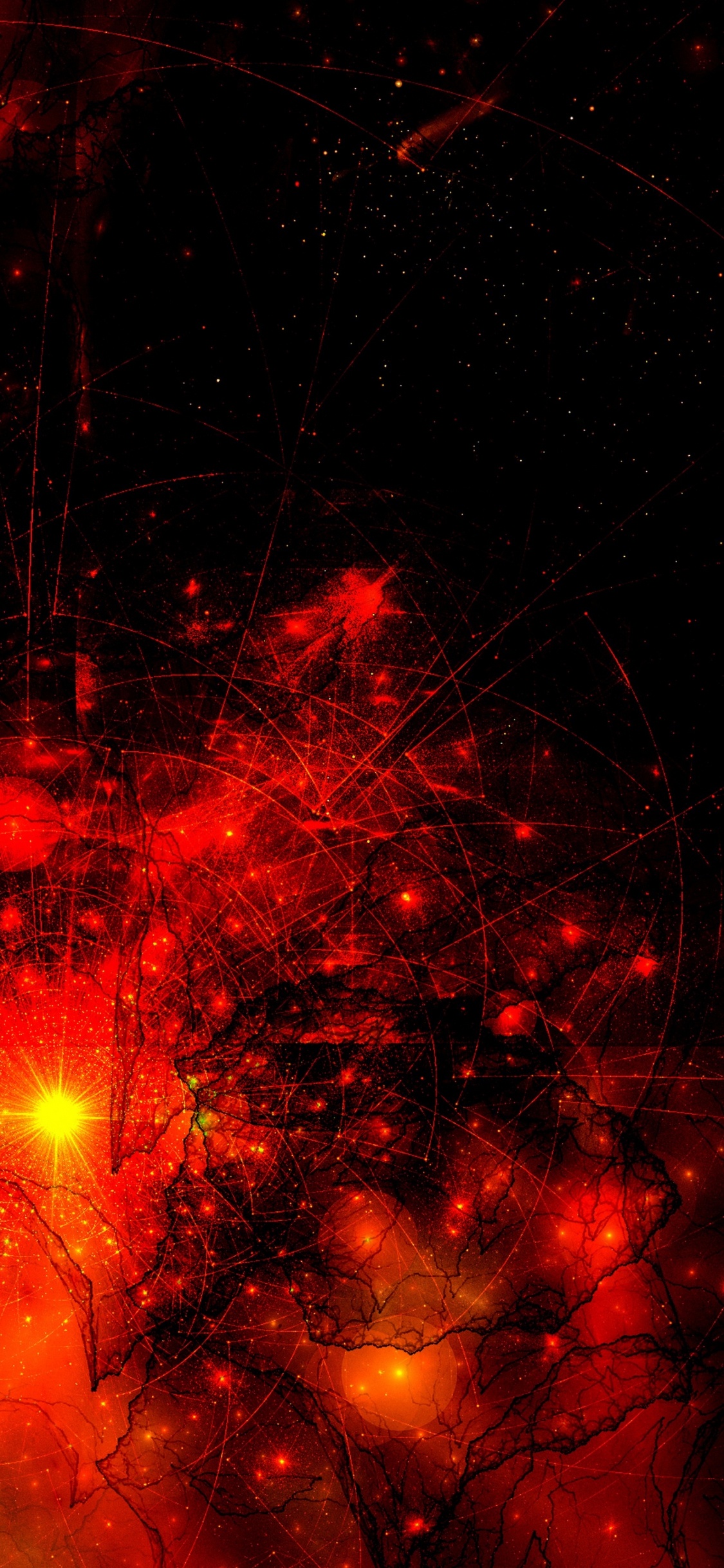 Обои красный цвет, Апельсин, космос, графика, фрактальное искусство в разрешении 1125x2436