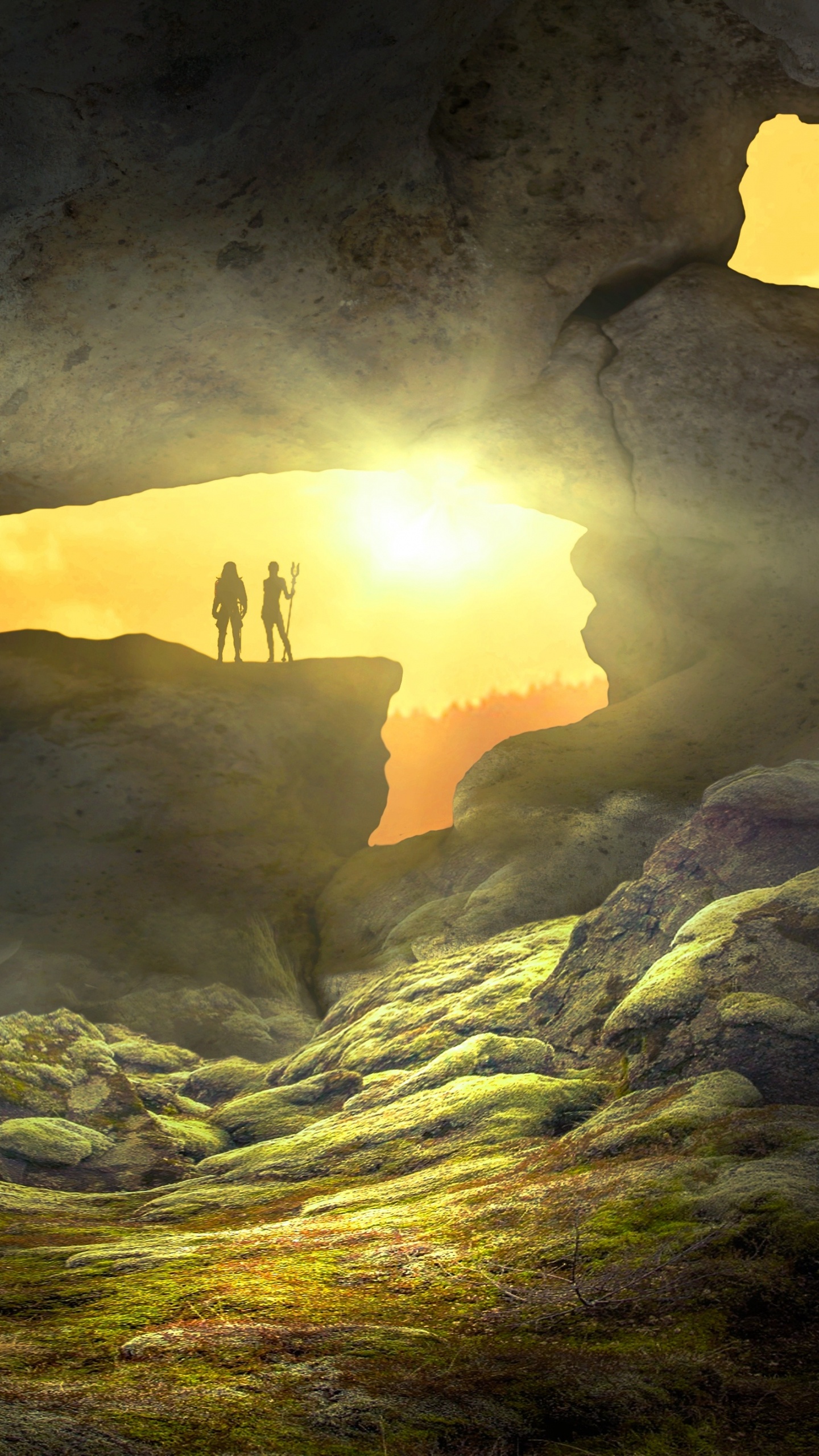 Обои пейзаж, фэнтези, свет, пещера, формирование в разрешении 1440x2560